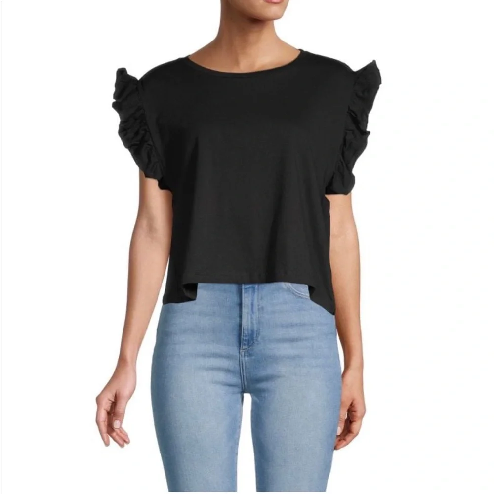 SOLD! NWT For the Republic XS Flutter Sleeve top shirt tee 100% Cotton new black - Picture 1 of 6